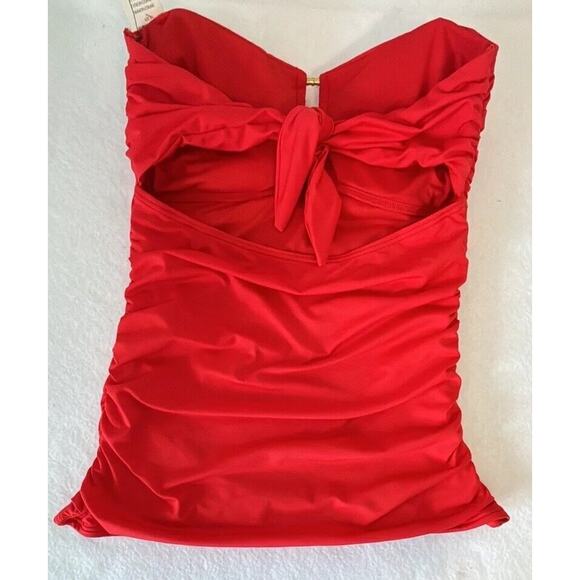 Carmen Marc Valvo Tankini Top Women's M Coral Bandeau Back-Tie Ruche Sides (f1) - Picture 2 of 5